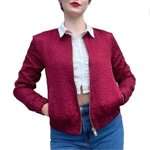 Mango Suit Profession Quilted Embossed Ruby Red Bomber Jacket Size XXS